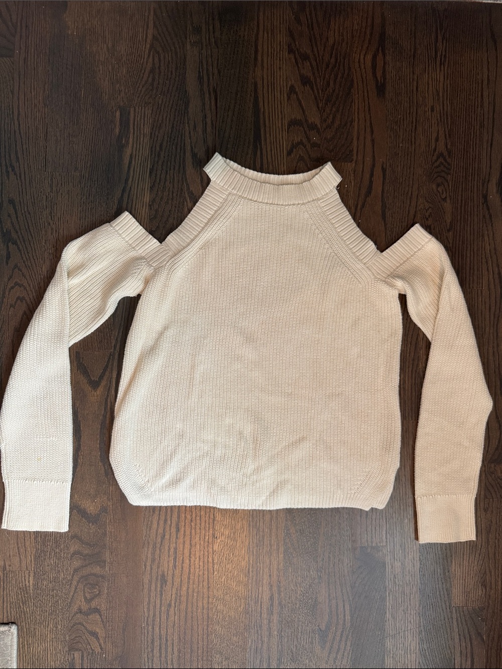 Women’s Cold-Shoulder Ribbed Knit Sweater - Cream, Size Medium